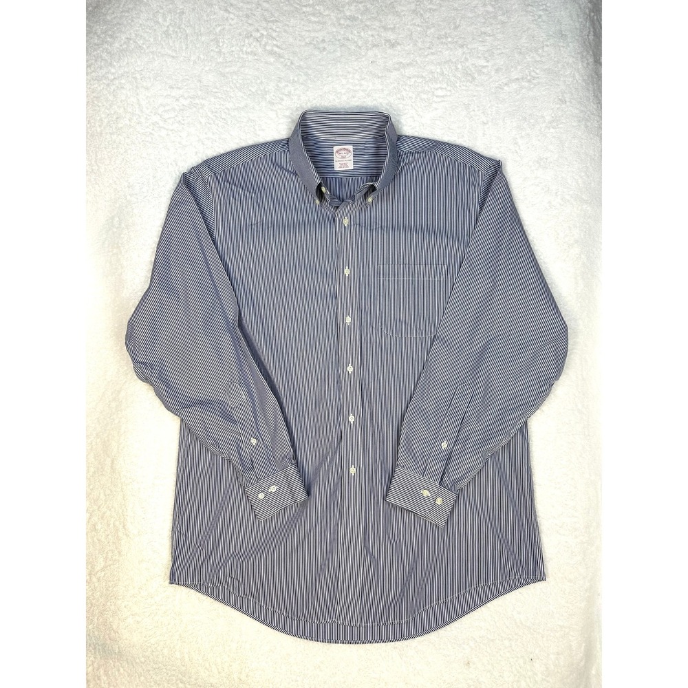 Brooks Brothers 346 mens Button Down‎ shirt 16 1/2 4/5 blue white stripe regular